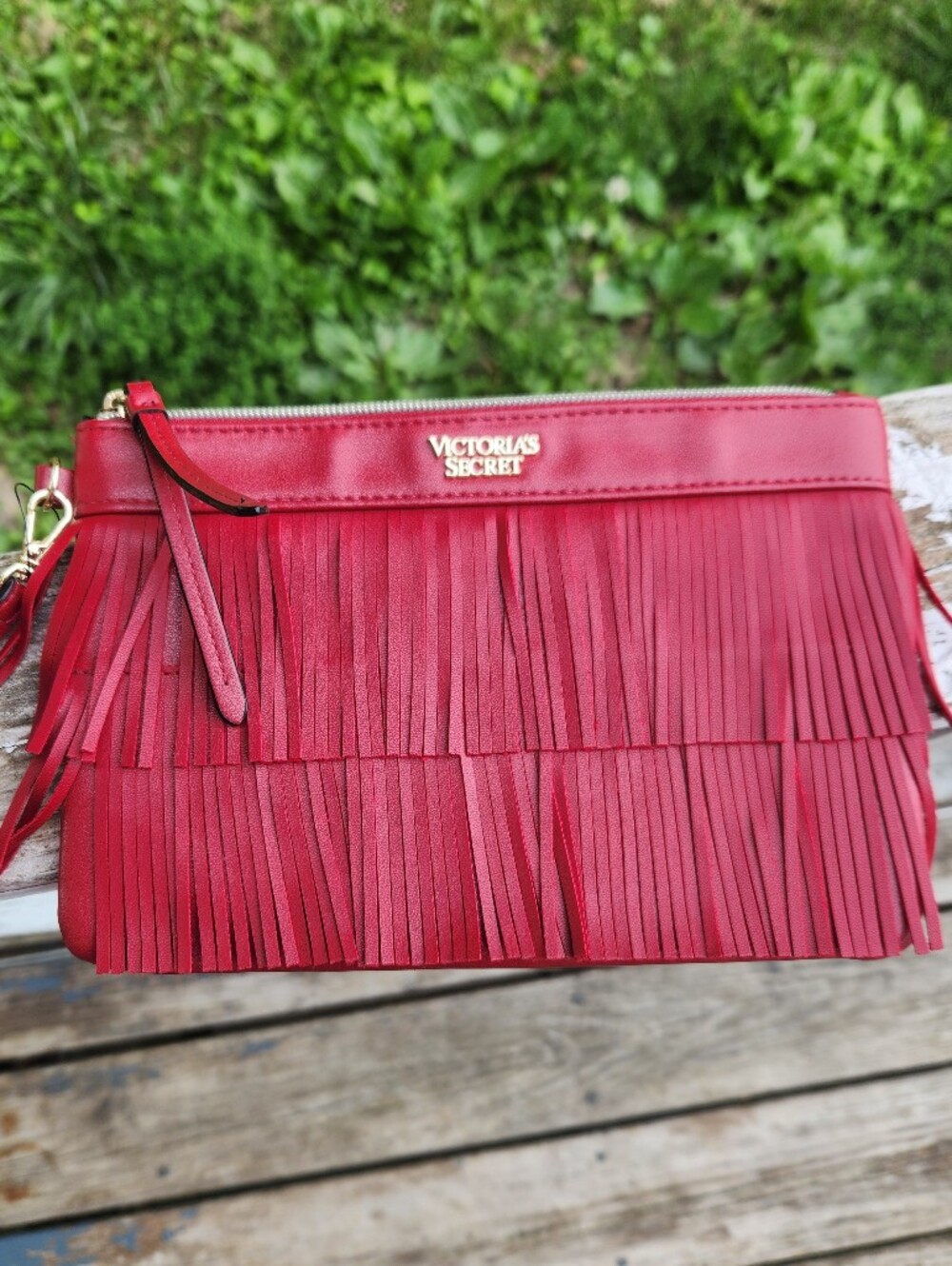 Victoria's Secret Red Fringe Wristlet Pouch EUC